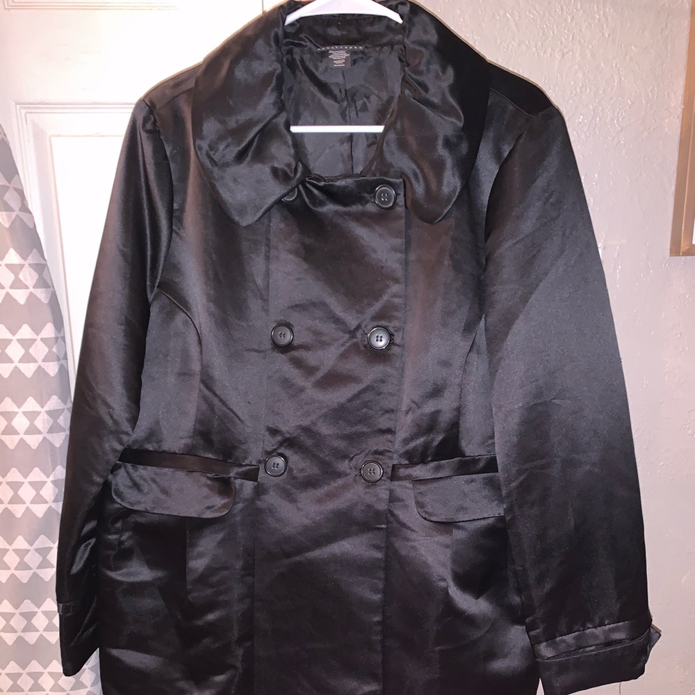 Black satin trench coat